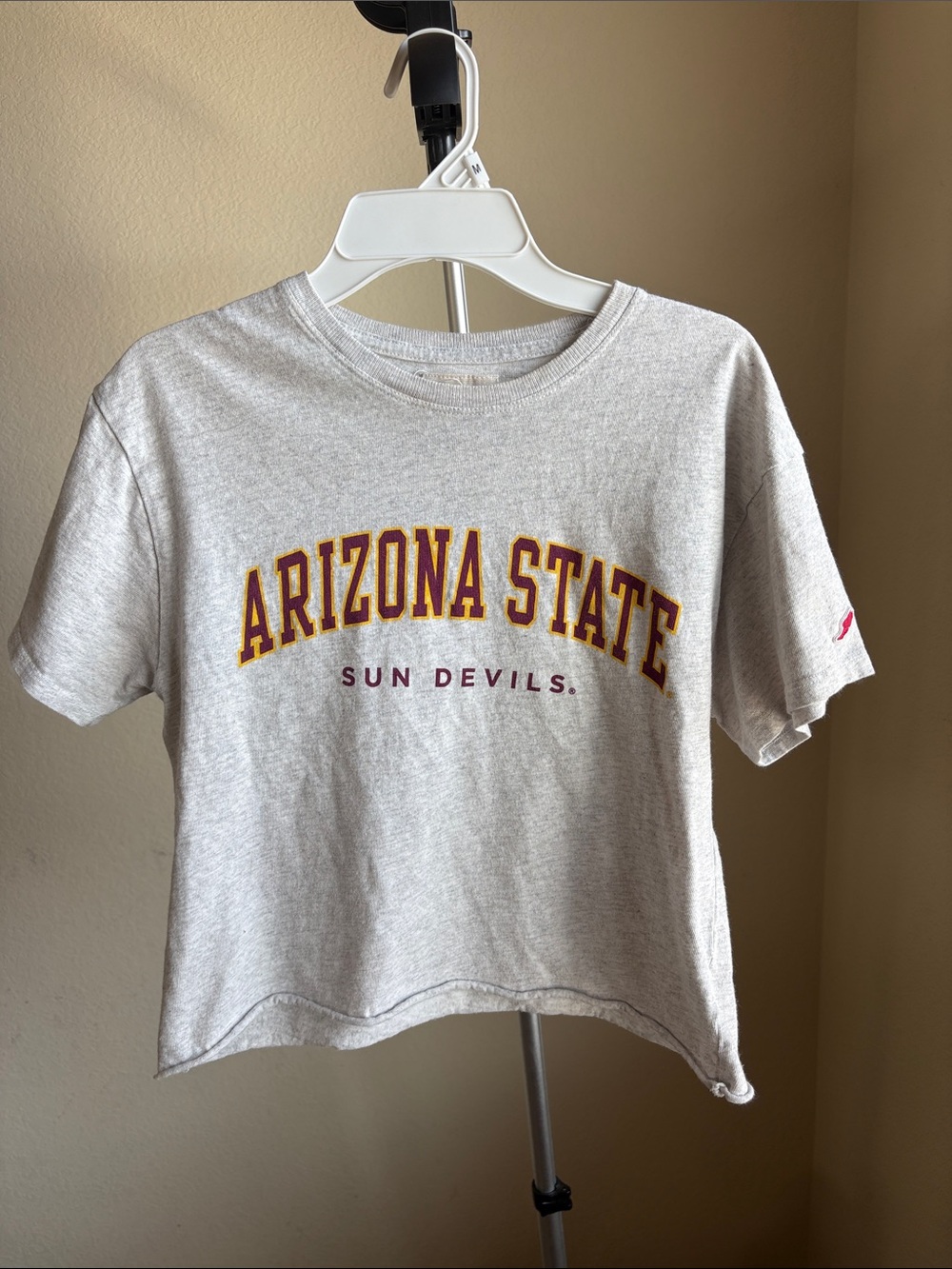 League Arizona State Cropped Tee - Gray with Maroon & Gold Logo
